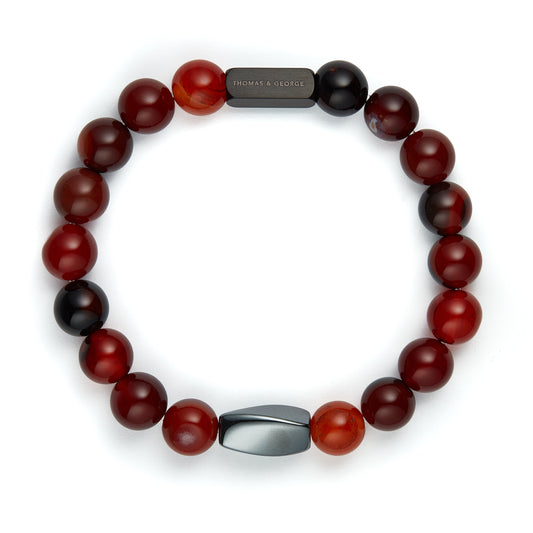 Bracelet pour Homme Thomas & George en Agate et Œil de Tigre de 8mm - Élégance Rouge Intense