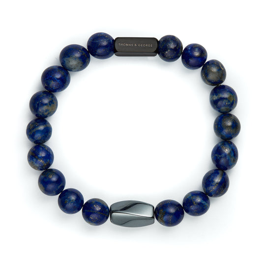 Bracelet pour hommes Thomas & George en agate et œil de tigre de 8 mm - Bleu éclatant
