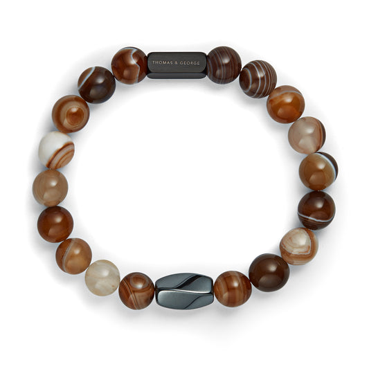 Thomas & George Herren Armband aus 8mm Agate & Tigerauge mit warmer Erdtönung