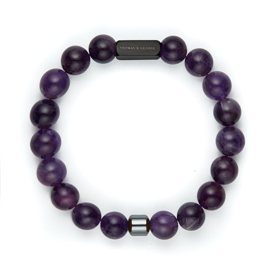 Bracelet pour hommes Thomas & George en agate et œil de tigre de 8 mm avec effet violet