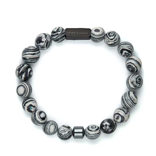 Thomas & George Herren Armband aus 8mm Achat und Tigerauge mit schwarz-weißer Optik