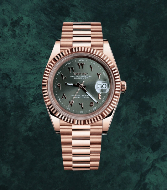 Seiko Mod Datejust RG Arabic Olive Green