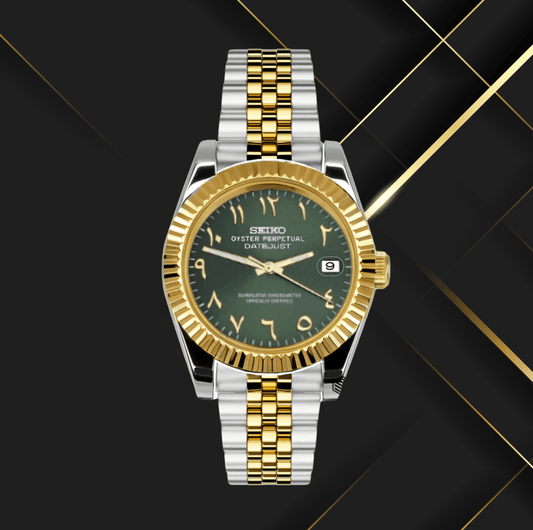 Seiko Mod Datejust Silver Gold - Arabic Green