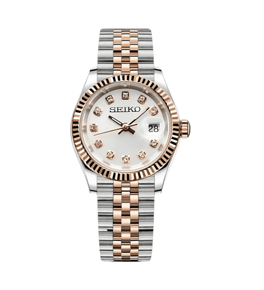 Seiko Mod Datejust Twotone Lady White