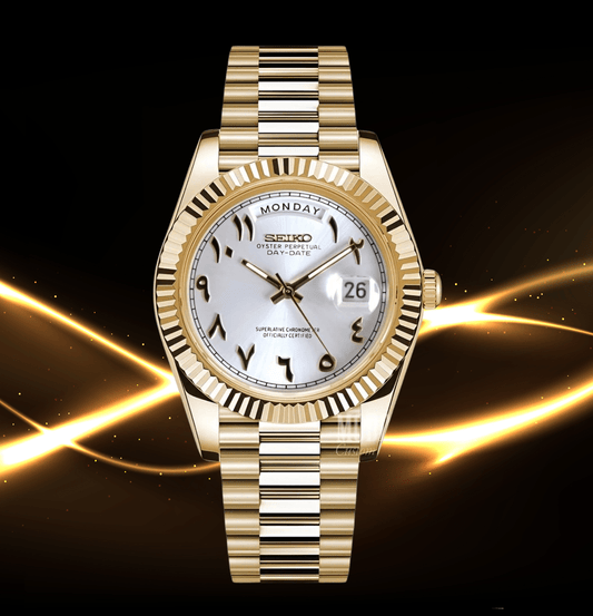Seiko Mod Day-Date Gold Arabic White