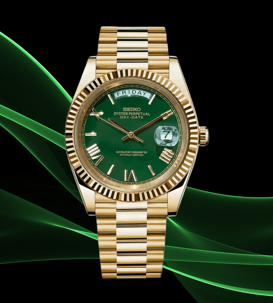 Seiko Mod Day-Date Roman Gold Green