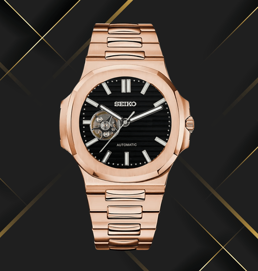 Seiko Mod Nautilus (Open Heart) Rose Gold - Black