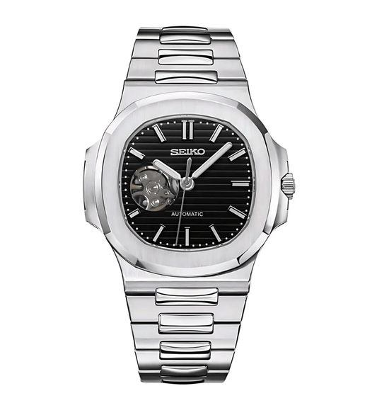 Seiko Mod Nautilus (Open Heart) Silver - Black