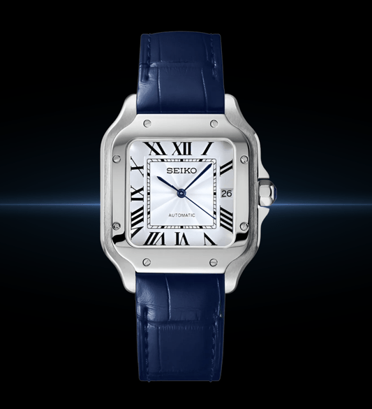 Seiko Mod Santos White Blue Leather
